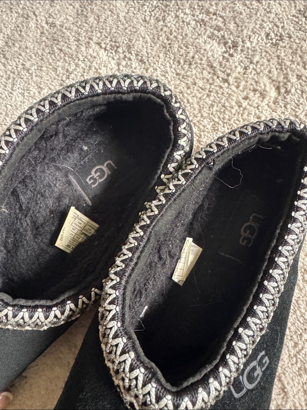 UGG Black Suede Tasmen Slippers with Woven Trim Men Size 7 - Picture 6 of 7